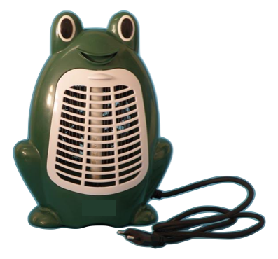 a frog shaped insect killer with UV lamp and fan.